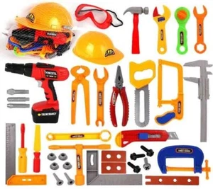 Kids Tool Set Toy Pretend Play Drill Chainsaw Screws Helmet Construction Toys - Picture 1 of 7