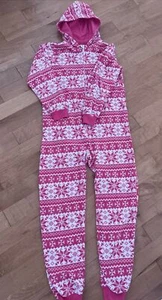 Childrens Place Pink Fur Snowflakes One Piece Pajamas Girls Hood XL/14 - Picture 1 of 7