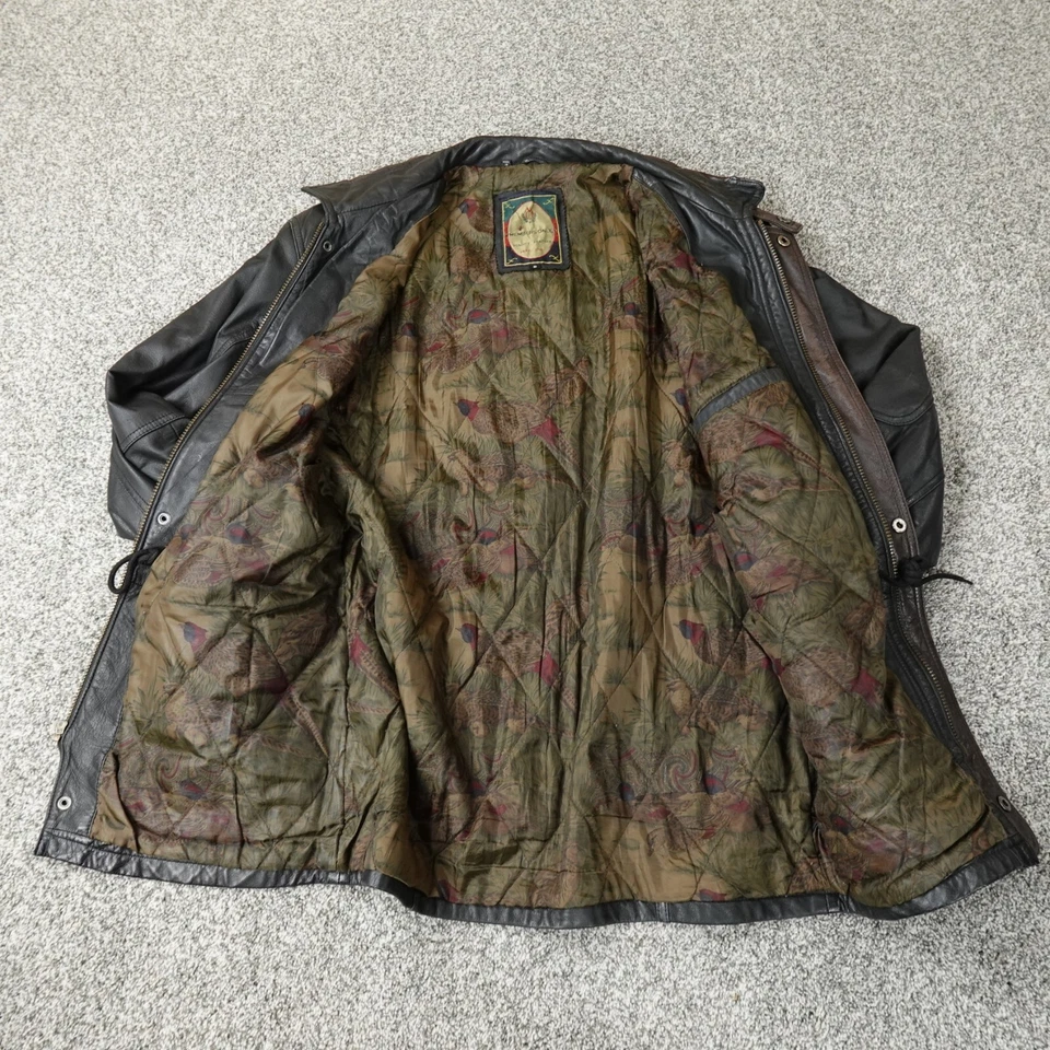 VTG Members Only Jacket Mens S Black Leather Hunting Bird Long Coat Trench Parka - Image 1 of 4