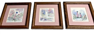 Framed Water Color Painting Lot of 3 Mini Cozy Cottage Garden Storybook Style - Picture 1 of 5