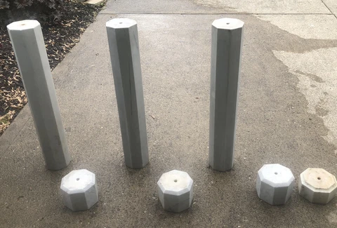 3 Solid White Marble Columns Pedestals With Detached Bases. Pickup Only Cover