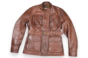 Men's Noble House ULM Jacket Jagdflieger Berlin Leather Belted Brown Size M - Picture 1 of 17