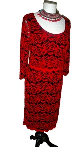 Per Una, M&S Red & Black Floral Lace Bodycon Lined Dress, UK Size 10 RRP£55 - Picture 1 of 12