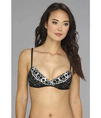 BADGLEY MISCHKA MAYA SHIRRED UNDERWIRE BRA SWIM TOP BLACK WHITE SIZE 8 NEW $68 - Image 1 of 4