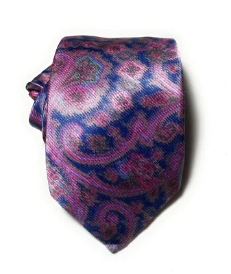 Галстук мужской Neiman Marcus розовый синий дизайн пейсли 100% шелк Италия XL 61"" - Изображение 1 из 4