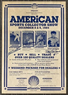 Hank Aaron Joe DiMaggio Signed Poster 14x20 Eddie Mathews Autograph +1 PSA/DNA - Image 1 of 4