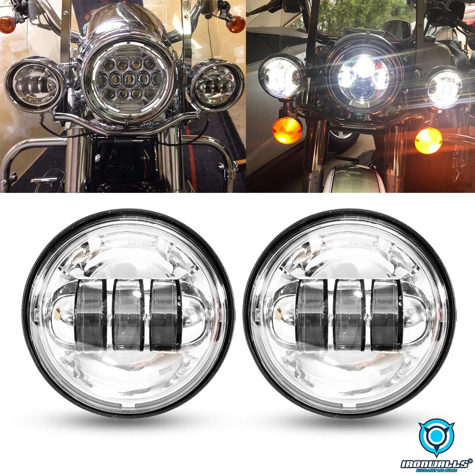 2x 4.5 Inch Chrome DRL LED Spot Fog Passing Lights Lamps For Harley Davidson US - Изображение 1 из 4