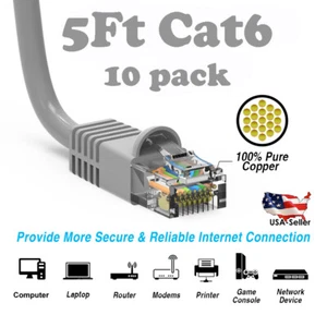 5Ft CAT6 Ethernet Cable Lan Network CAT6 Internet Modem RJ45 Patch Cord Grey - Picture 1 of 3