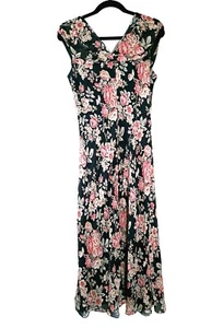 David Warren Size 14 Floral Silk Maxi Dress Vintage Sleeveless V-neck Lined - Picture 1 of 7