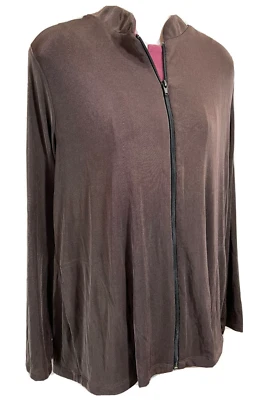 Citiknits Jacket Size Large Zip Up Travel Knit Cardigan Gray with Pink Trim - Image 1 of 4