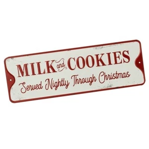 Milk & Cookies Red & White Metal sign - Vinatge Xmas sign Rustic Xmas sign - Picture 1 of 2