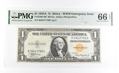 PMG 66 Unc EPQ 1935 A $1 North Africa WWII Emergency Issue Fr#2306 *1110 - Image 1 of 3