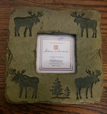 Rustic Moose and Trees Picture Photo Frame Green Resin 3.5 x 3.5 Cabin Wildlife - Image 1 of 2