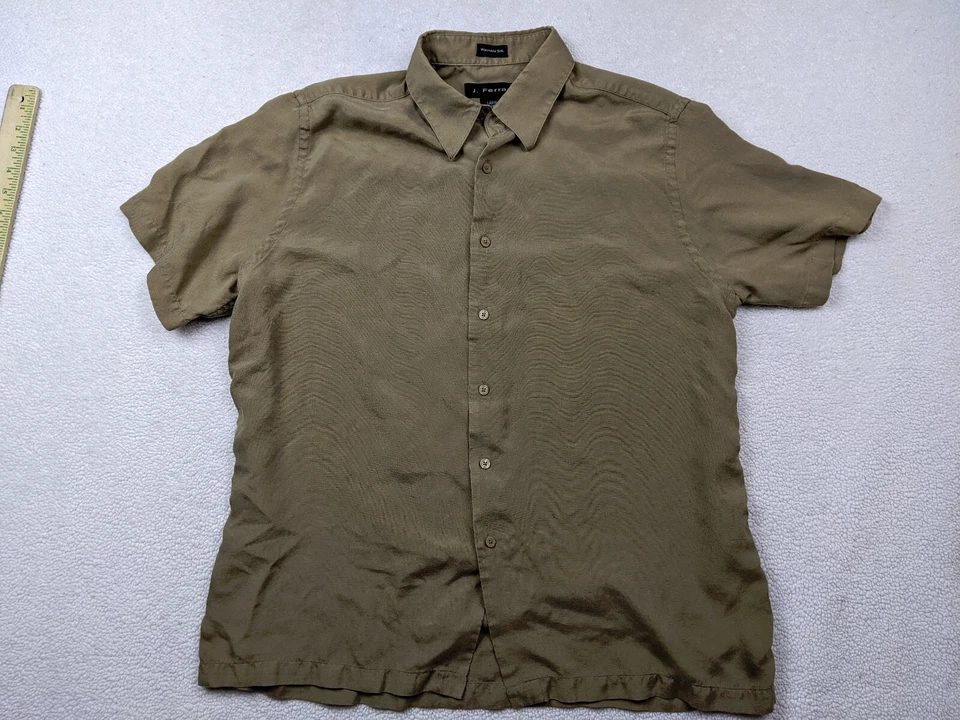 J Ferrar Mens L Beige Washable 100% Silk Shirt Camp Short Sleeve - Image 1 of 4