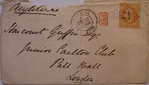 1862 envelope: ? to London. 40c Napoleon; Diamond '473'; ? cds; boxed 'PD'. - Picture 1 of 2