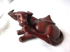 Hand Carved Wooden Water Buffalo with Chines Hat Figure Glass Eyes