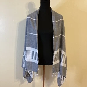 Womens Grey and White 100% Cotton Scarf Wrap Beach Wear - Picture 1 of 6