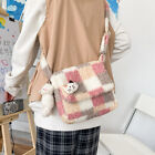 1x Plaid Crossbody Bag Small Messenger Bags Cute Plush Shoulder Bags Women Girls