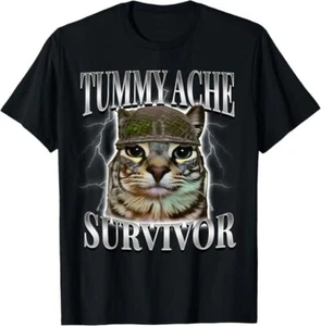 Camiseta Tummy Ache Survivor Cat Meme Divertido Diciendo Gatos Animales - Imagen 1 de 13