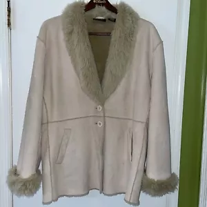 Penny Lane Coat Jacket Faux Suede Fur Trim Y2K Phoebe Women's 2X 20/22 Retro - Picture 1 of 6