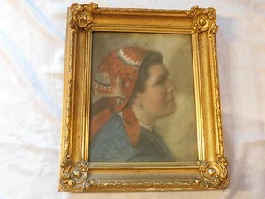 QUADRO PASTELLO SU CARTA/TELA "CONTADINA" TEDESCO 1880 circa - Foto 1 di 4