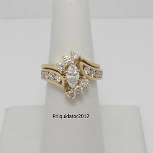 1.50CT Natural Marquise Diamond Wedding Ring Bridal Set 14K Yellow Gold Band - Picture 1 of 14
