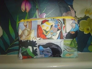 NEW CLUTCH PICASSO ART WORK INSPIRED FABRIC 17cms x 11cms DENIM LINED ZIP - Picture 1 of 2