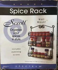Spectrum Black Metal Scroll Wall Mounted Spice Rack Jar Organizer - Picture 1 of 1