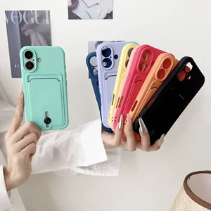 For iPhone 14 15 16 Pro Max XR/XS Slim Soft TPU Case with Card Holder Shockproof - Picture 1 of 16