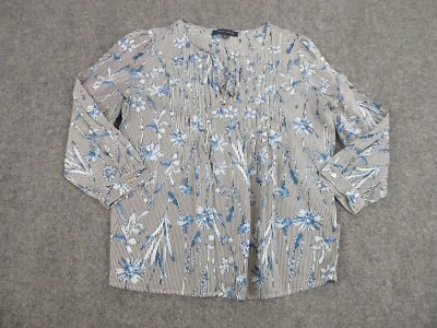 Tommy Hilfiger Shirt Womens Adult Medium Blue Floral Stripes Ladies Blouse - Image 1 of 4