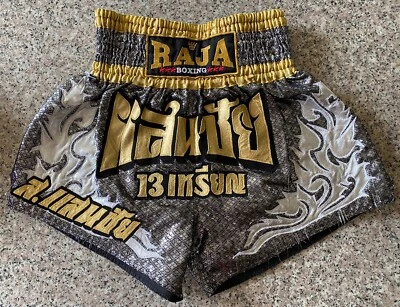 Raja Boxing Muay Thai Shorts Saenchai Size S Women Gold&Silver RARE! - Image 1 of 4