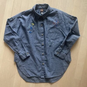 Tea Collection Girls 7 Button Up Chambray Blue Embroidered Birds Long Sleeved  - Picture 1 of 4