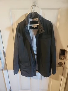 Calvin Klein Mens Sz M Black Jacket Raincoat Concealed Hood Various Pockets - Picture 1 of 12