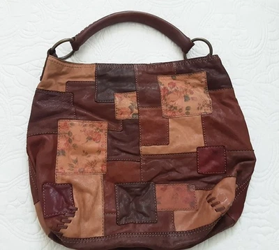 LUCKY BRAND Vintage Brown Tan Floral Patchwork Leather Hobo Shoulder Bag Purse - Image 1 of 4