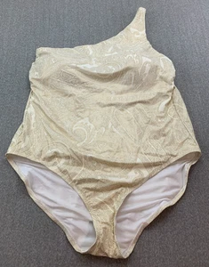 Lauren Ralph Lauren Lux Paisley One Shoulder Swimsuit Women Plus 22W Cream Gold - Picture 1 of 15