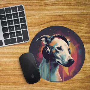Whippet Round Mouse Mat Pad Funny Computer PC Laptop Gaming DJ Headphones - Picture 1 of 1