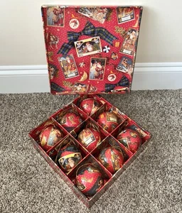 Juego de 9 adornos navideños decoupage brillantes estilo victoriano vintage con caja - Imagen 1 de 6