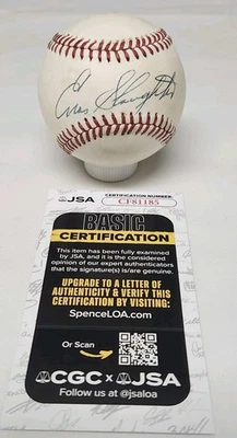 Enos Slaughter Signed Rawlings Official American League Baseball JSA COA NYY A8 - Image 1 of 3