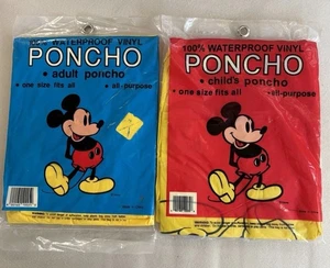2 Vintage Disney World Mickey Mouse Regenponchos 1 Erwachsener 1 Kind Einheitsgröße gelb - Bild 1 von 6