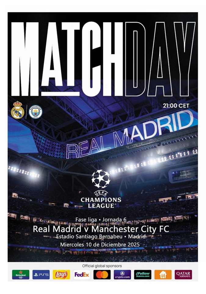 REAL Madrid Spain v MANCHESTER CITY England 2025 CHL FAN 16 pg + OFFICIAL LU - Image 1 of 1