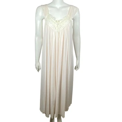 Vintage Miss Elaine Classics Nightgown Size M Nylon Lace Trim Sleeveless Pink - Image 1 of 4
