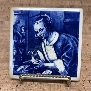 Delft Blue Tile 'The Oyster Eater' by Jan Steen 4.25 Inch - Picture 1 of 4