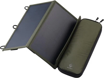 ELECOM Solar Charger NESTOUT SOLAR-1 2 Panels 14W Olive MPA-NEST-S012OV From JP - Image 1 of 4