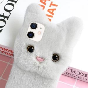 Plush Cat Phone Cover Chic Phone Protective Case Compatible for iPhone 12/12 Pro - Picture 1 of 5