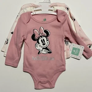 Disney Baby Minnie Mouse Girl 3 Pack Long Sleeve Pink White Bodysuit 3-6 Months - Picture 1 of 6