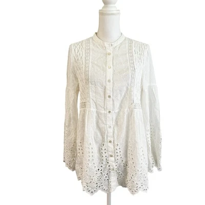 Blusa túnica Sundance para mujer con ojales abotonados talla mediana blanca ángel etéreo Foto 1 de 4