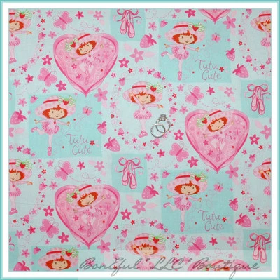 BonEful Fabric FQ Cotton Quilt Blue VTG Strawberry Shortcake Doll Dance Ballet S - Image 1 of 4