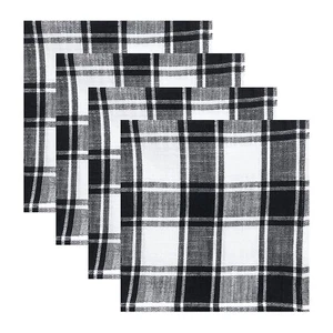 Plaid Check Dinner Napkins Set 4 Black White Cotton 18" Chateau Classic - Picture 1 of 5