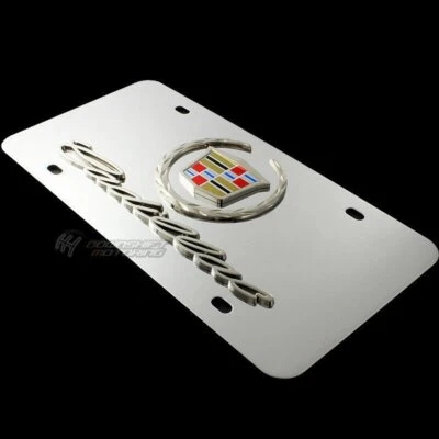 For CADILLAC 3D Wreath Logo Front Mirror Stainless Steel License Plate w/ Caps - Image 1 of 4