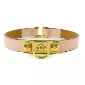 HERMES GHW Rivale Mini Bracelet Bangle Calfskin Leather Pink - Picture 1 of 11